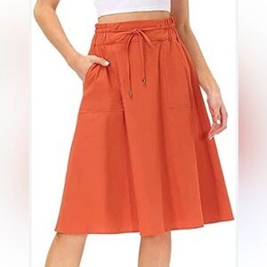 KANCY KOLE Womens A-Line Midi Skirt Back Elastic Waist Drawstring
Orange Small